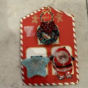 Piper K Festive winter Christmas Hair claw Clip Set - Red, Blue, Green